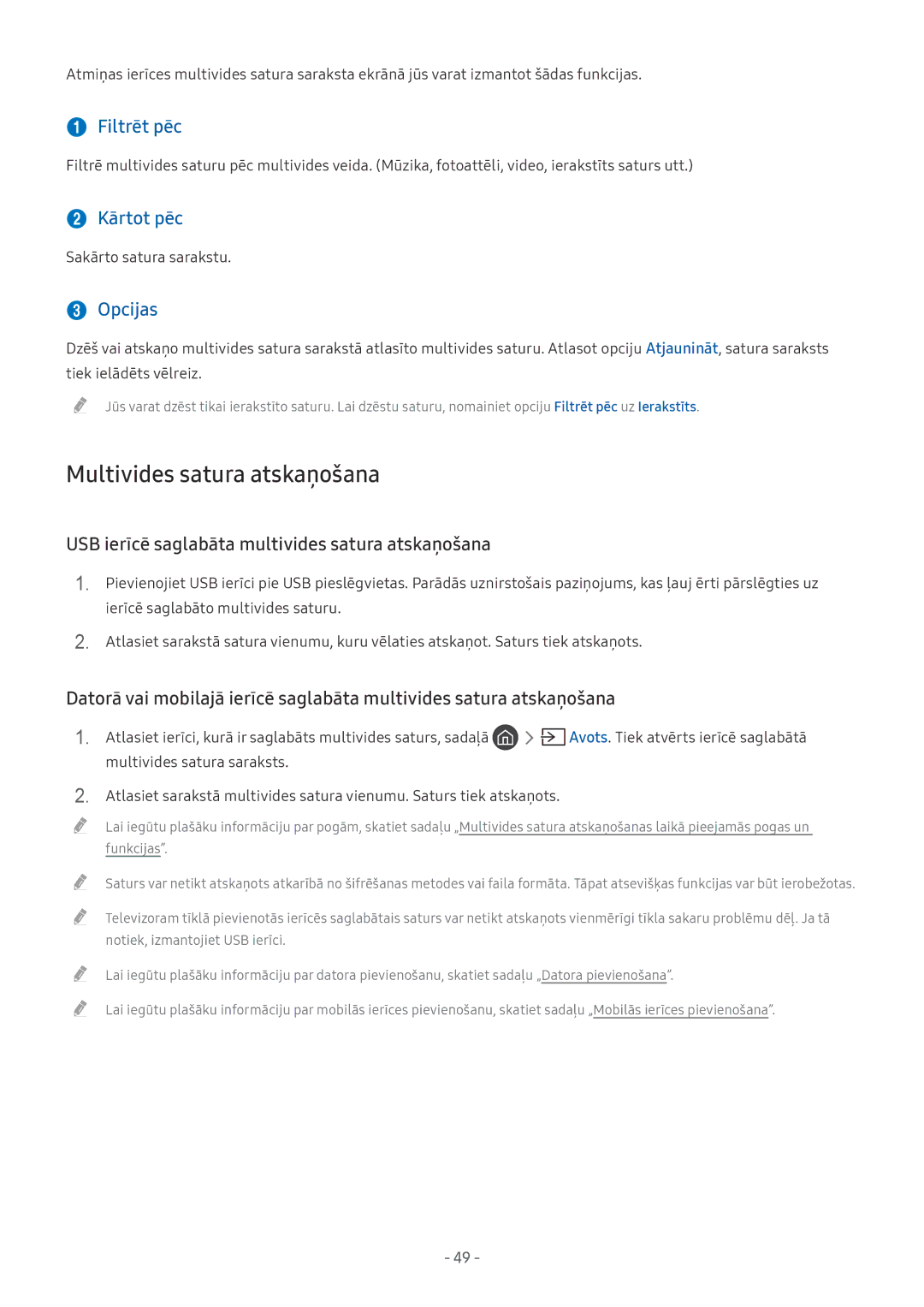 Samsung UE65MU7072TXXH, UE58MU6192UXXH, UE55MU7002TXXH Multivides satura atskaņošana,  Filtrēt pēc,  Kārtot pēc,  Opcijas 